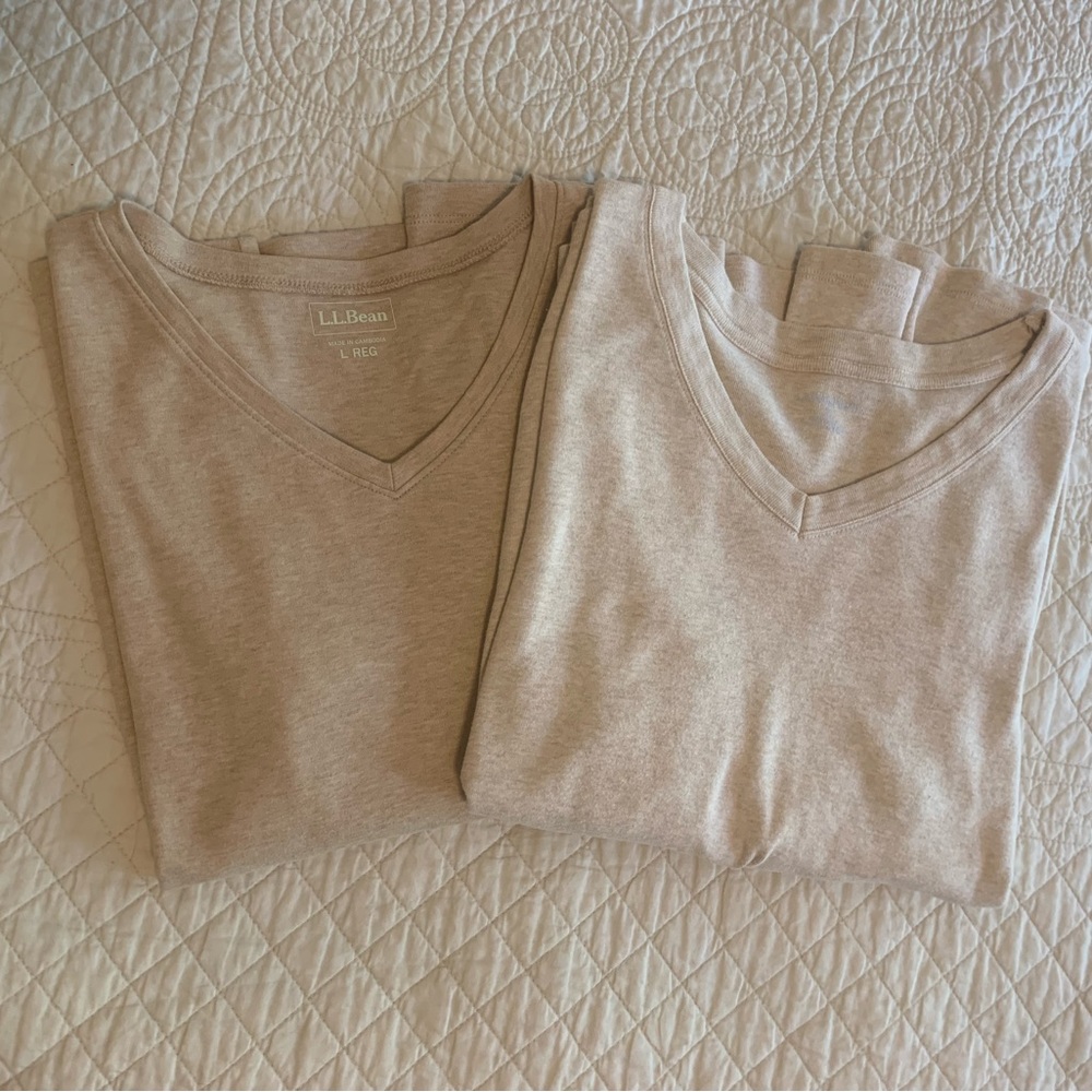 2 neutral color long sleeve shirts